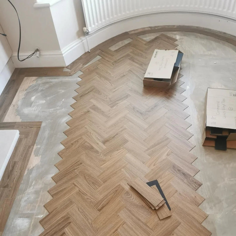 Derby LVT herringbone flooring with borer.